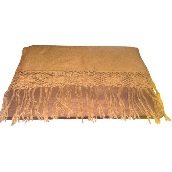 Canotex 100% Alpaca Scarf 90x20in made in Peru crocheted fringe ends brown - Picture 4 of 11